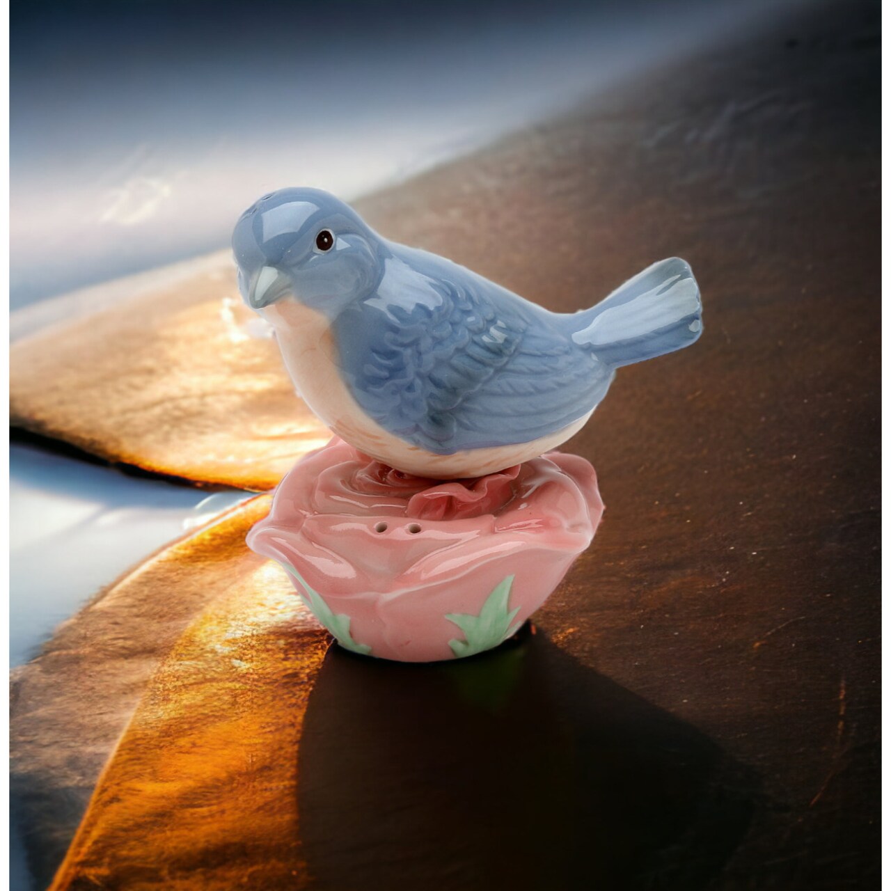 kevinsgiftshoppe Ceramic Bluebird and Rose Flower Magnetic Salt and Pepper  Shakers, Home Décor, Gift for Her, Gift for Mom, Kitchen
